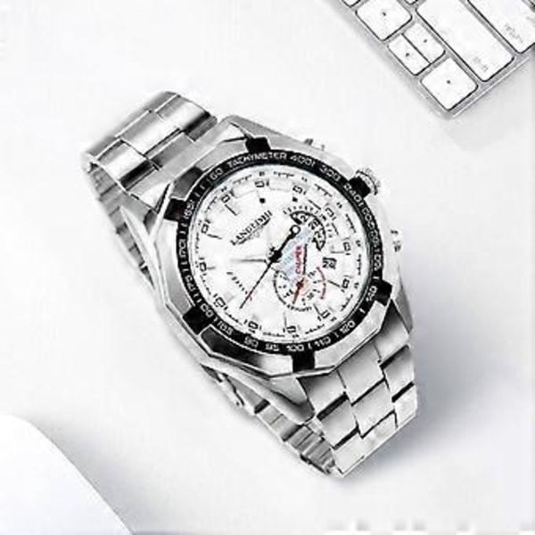 Herre Business Armbåndsur Rustfrit Stål Quartz Vandtæt Selvlysende Armbåndsure White