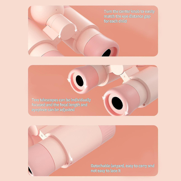 Pink, Børns Kikkert 10x Mini Kompakte Kikkert Legetøj Høj Opløsning