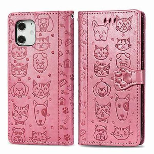 Sött katt- och hundpräglat fodral för iPhone 12 / 12 Pro Pink