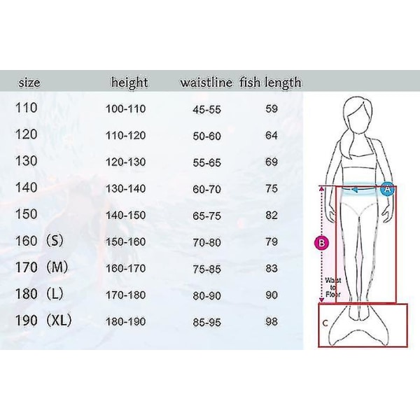 Merenneidon pyrstöt uimiseen lapsille ja aikuisille Monofin_happyshop -allin.150. 150CM