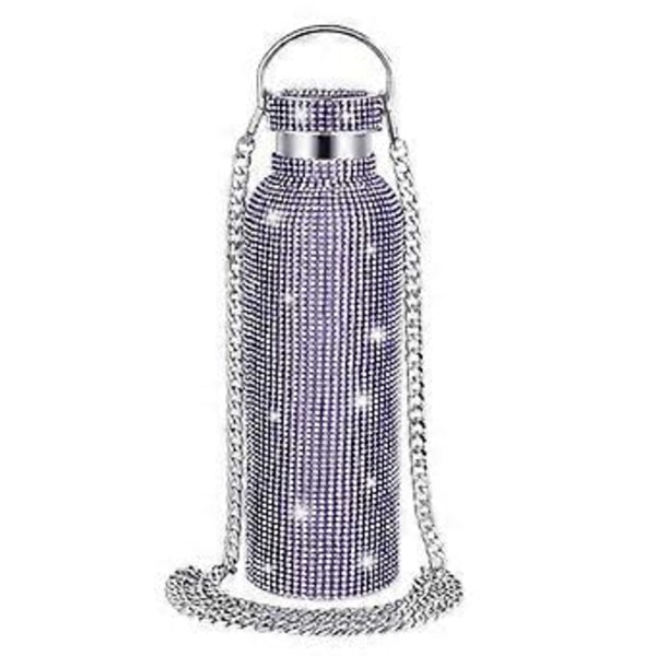 Diamant Vandflaske Bling Rhinestone Rustfrit Stål Termoflaske Purple