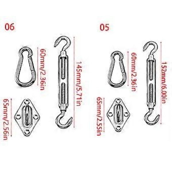 Rustfri Shade Sail Hardware Kit Rustsikker Udendørs Rektangel Markise Fastgørelsessæt 80 stk. til Solsejl Canopy Fitt 5mm