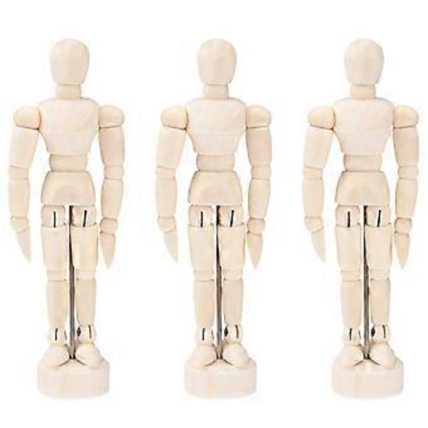 3 st 11,4 cm Träfigur Modell Mänsklig Konst Mannekäng Ledade Mannekänger för Konstnärer Skiss Hemmakontor Skrivbordsdekoration (Beige)