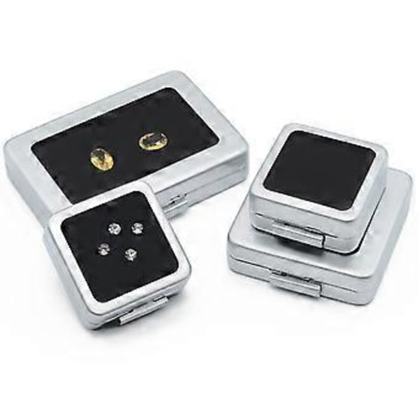 Fyrkantig Metall Ren Diamant Display Organizer Smyckesförvaring Present Ädelstenar Box Silver Svart Mjuk Svamp Kudde Lös Silver M Silver M