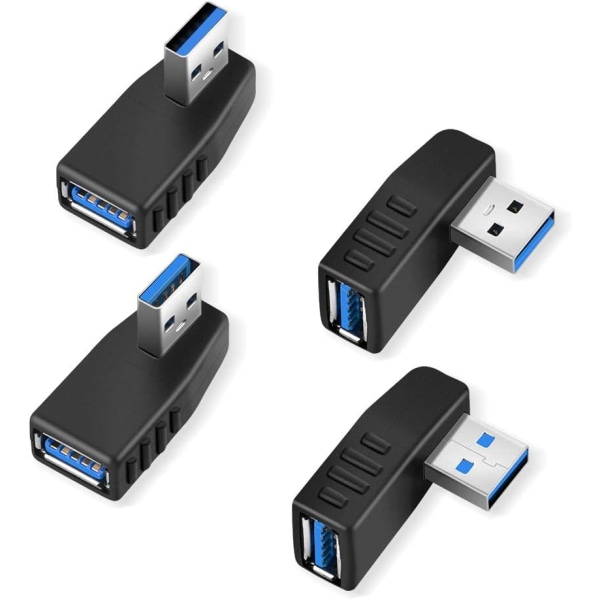 Svart 4-pack USB 3.0 till USB 3.0-adapter 90 graders vinklad hane till hona