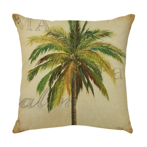 Sæt med 4 pudebetræk 45 x 45 cm tropiske træer polyester linned