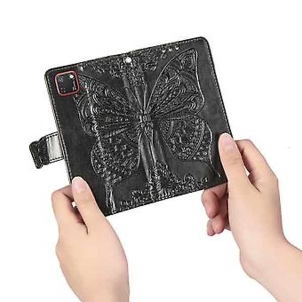 För Huawei Y5P 2020 Fjäril Kärlek Blomma Präglat Horisontellt Flip Läderfodral med Ställ / Kortplats / Plånbok / Snodd Black