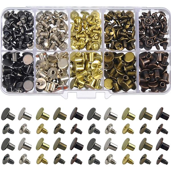 150 Sæt Runde Flade Chicago Skruer Knapper Metal Studs Rive