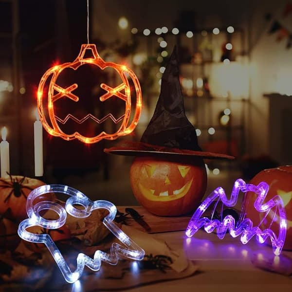 Halloween vinduslys, hattformede sugekoppdekorasjonslys, LED-dekorasjoner