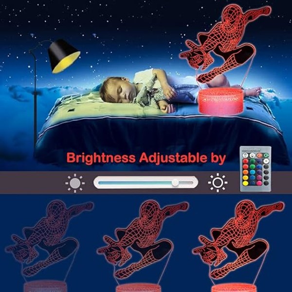 Superhjältebarns 3D-nattljus, Spiderman Boys' Toy, 16 Col