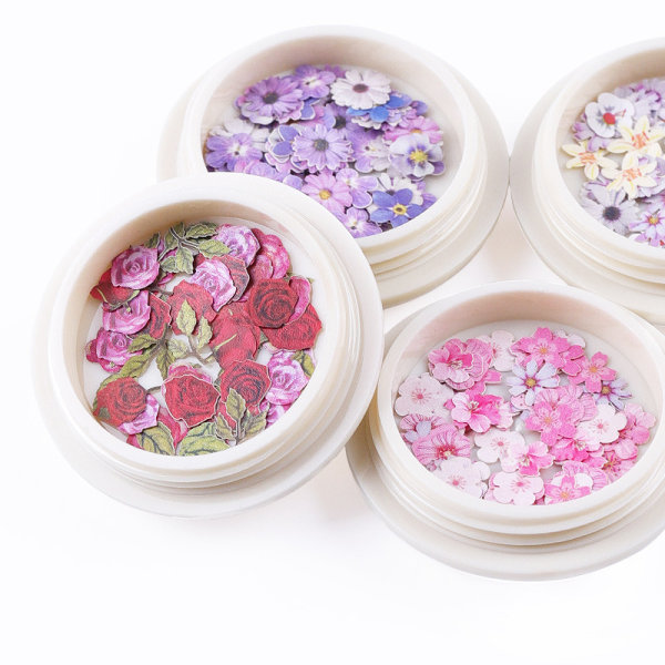 300 stk. Små Blomstrete Negleklistremerker (6 esker), 3D N