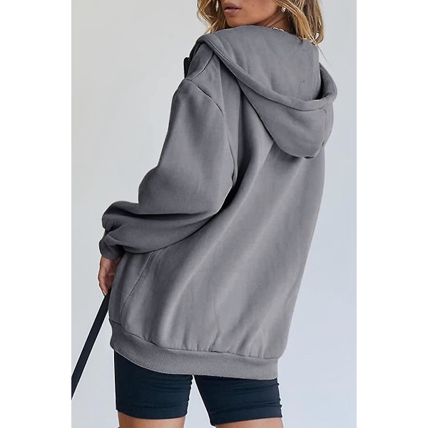 Dame Zip Up Hoodies Sweatshirts Tøj Teen Girl Efterår Casual Jakker Med.XXL.grå