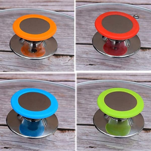 4 stycken kastrulllock (röd, blå, grön, orange), kastrulllocksknoppar, hem