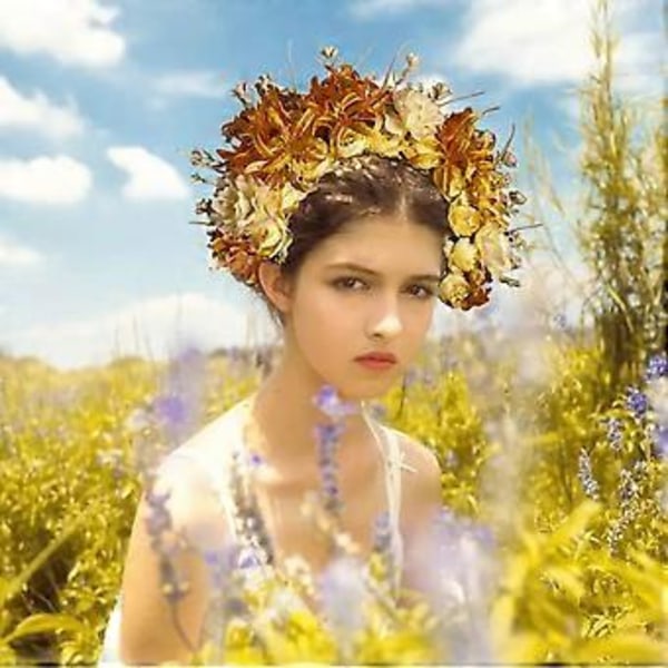Brudehårbånd med kunstige blomster og perler, elegant hårpynt, Hanfu hårtilbehør, stoftekstur til bryllupper 8