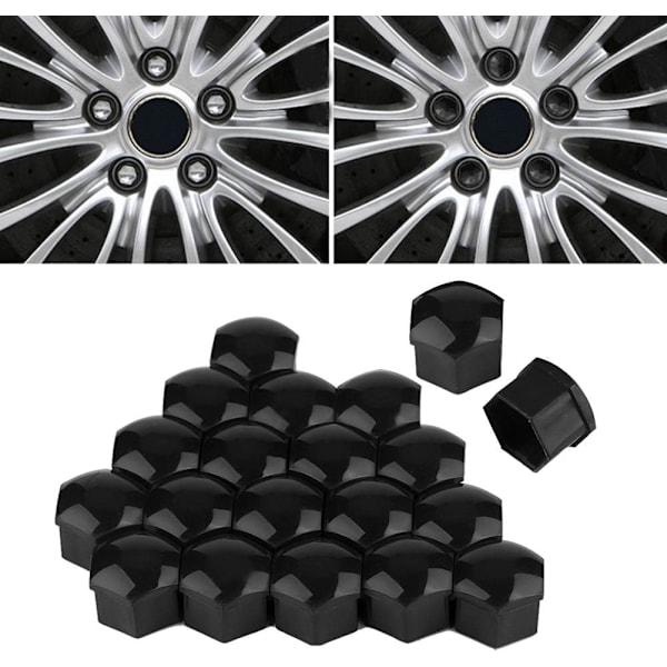 Deksel for hjulmutter, Deksel for dekk-skruebeskytter (svart), 20 stk 17 mm Ca