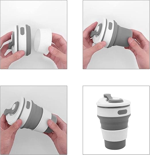 Foldbar kopp silikon 350ml (grå) kaffekopp reisekopp gjenbrukbar