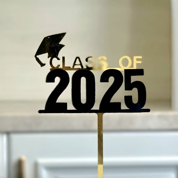 10 stk. kagepynt til dimission 2025, akryl kagemærke, egnet til dimissionsfest, sort, F