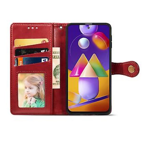 Solid Färgläderfodral För Samsung Galaxy M31s Red