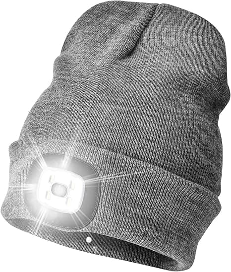 LED Hat med Lys, Unisex Genopladelig LED Pandelampe Hat, Grå