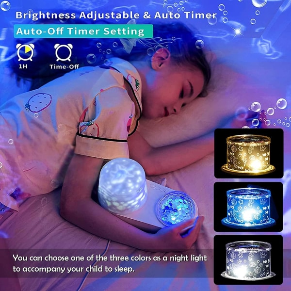 Ocean Light Projector Night Light Kids, 360° roterande Baby Night L