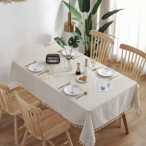 White rectangular tablecloth anti - stains cotton and linen wash