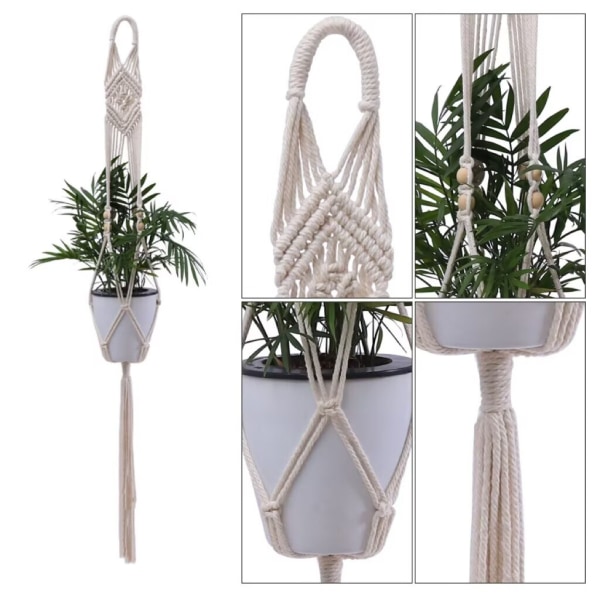 Växt Hängare Inomhus Hängande Planter Korg med Trä Pärlor Dekor