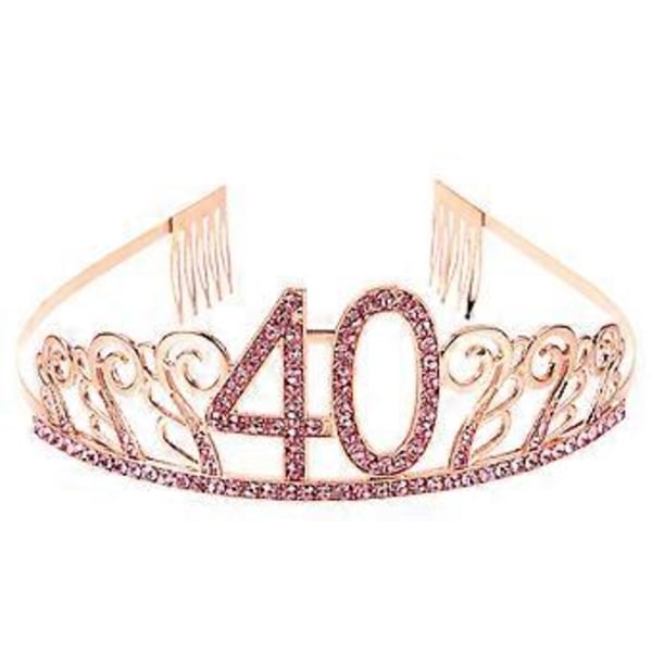 Födelsedags Kristall Strass Tiara Drottning Kronor Dansfest Hårband Hårkammar Nål för Kvinnors 40-årsdag Fest Favör (Roséguld)
