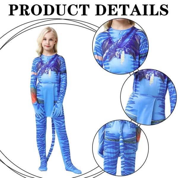 Neytiri Halloween Cosplay Børnekostume Jumpsuit Drenge & Piger Bodysuit Blå.XXL 150.Mørkeblå