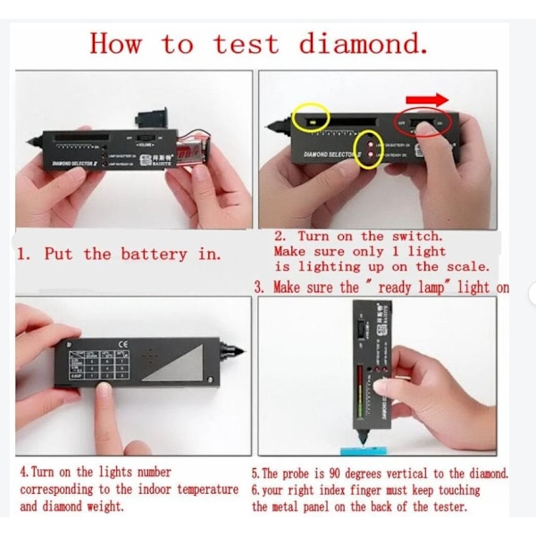 Bærbar elektronisk diamanttester pen til diamant, rubin, krystal