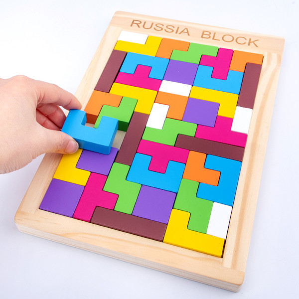 Träpussel med Block för Hjärngympa, Tangram, Jigsaw, Intelligensspel