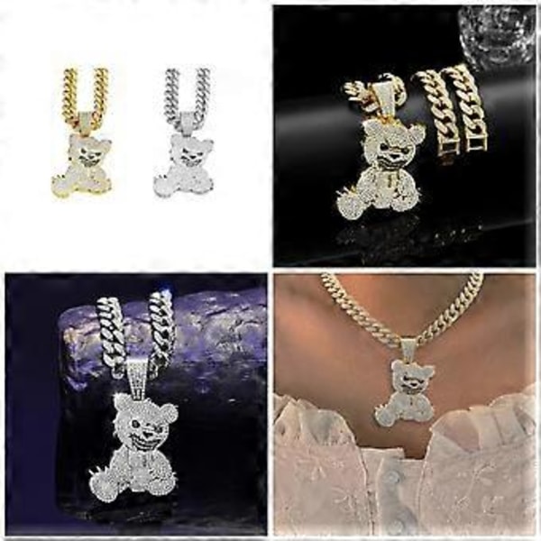 Trendikäs Karhu Riipus Kaulakoru Miehille Kuubalainen Linkkiketju Choker Bling Timantti Kaulaketju Strassit Solisluuketju Korut silver