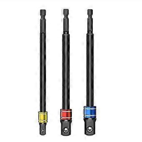 1/4\" 3/8\" 1/2\" Pipenøkkeladaptere For Slagtrekker Med Sekskant Til Firkant Pipe Bor Forlengelse black extended suit