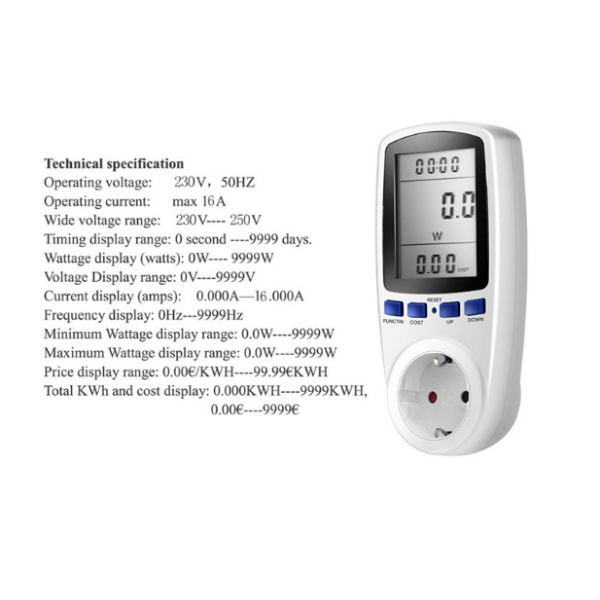 LCD-Display Digital Energiespar-Leistungsmesser 230v 50hz Watt Vo