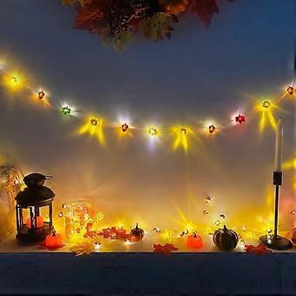 3D Lönnar Eklollon Ljusslinga Höstdekoration, Batteridriven Höstgirlang med Ljus Inomhus Utomhus Dekoration för Höst Halloween Thanksgiving