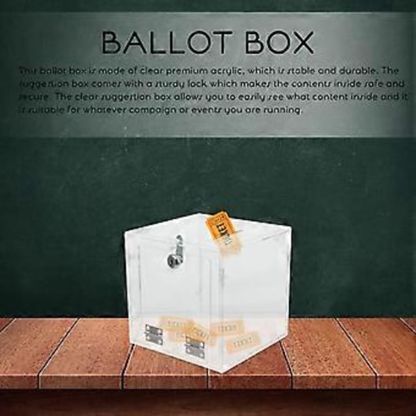 Klar Akryl Display Donation Box Röstningslåda Biljettförslag Behållare