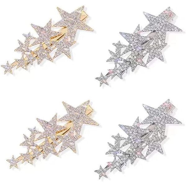 4-stjernet hårnåle (guld og sølv) pentagramformet hårnåle