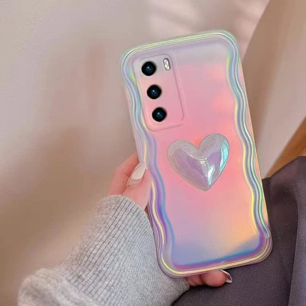 Kotelo iPhone 12:lle, värillinen laserpinkki koristeellisella sydämellä, Multi