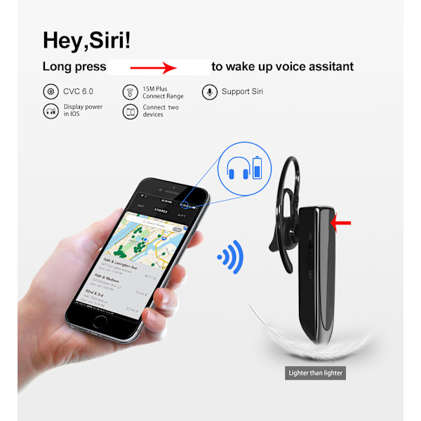 Handsfree Bluetooth-headset, trådløst Bluetooth-headset med mikrofon 30 dagers standbytid Handsfree-headset (svart)