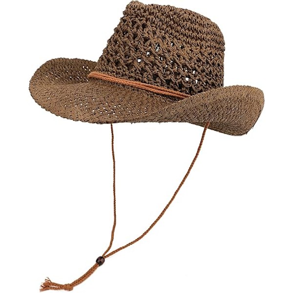 Vuxen Solhatt i Halm, Western Cowboyhatt, Kaffe