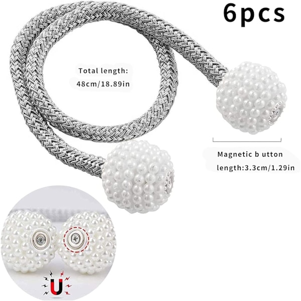 Magnetiske Gardinbindere, 6 Stykker Gardinbindere, Magnetisk Cu