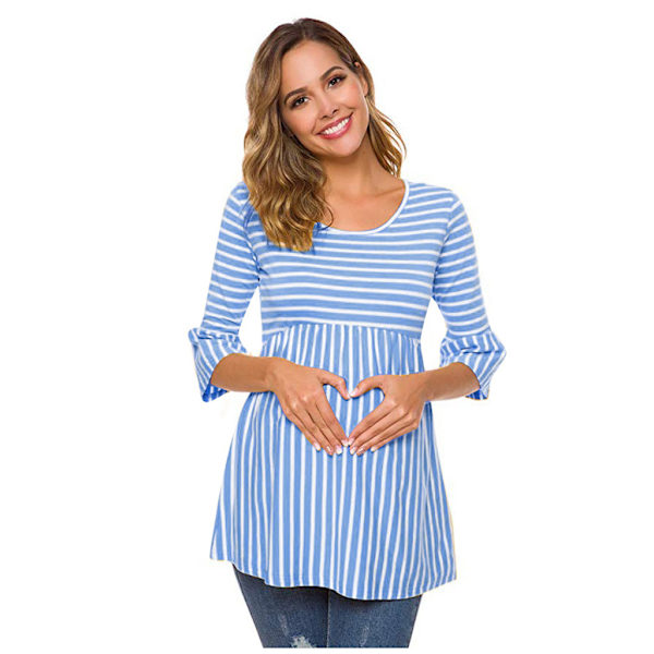 Womens Casual Maternity Tops Striped Peplum 3/4 Ruffle Sleeve Sh