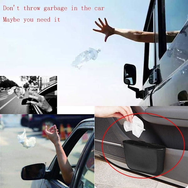 Sopkorg för små bilar, förvaringslåda (färg: Svart) Dubbel användning, lätt att rengöra plastmaterial, bärbar sopkorg, hängande förvaringslåda,（2 st）