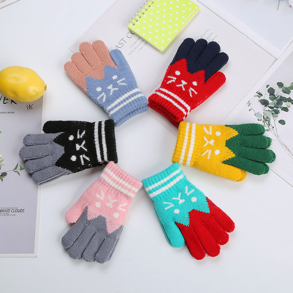 Children's Finger Gloves Autumn Winter Warm Gloves Mittens with P