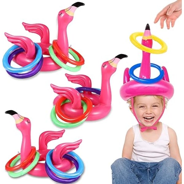 15 stk. oppustelige flamingo pool legetøj ring kast pool spil, Flamin