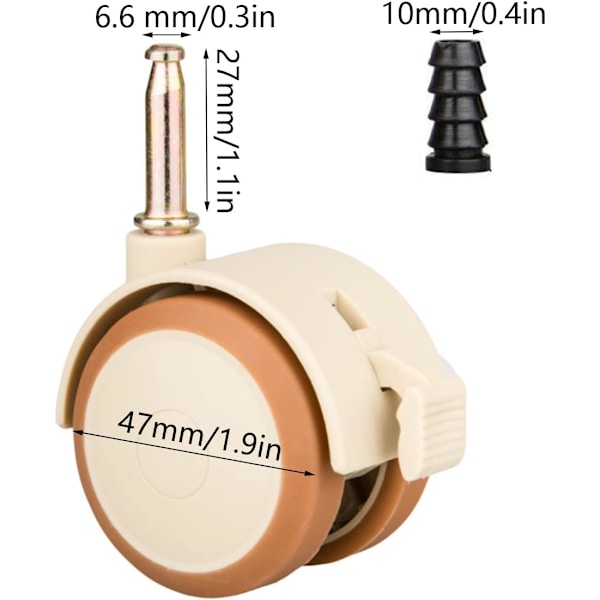 4 Säng Spjälsäng Swivel Hjul Dubbelhylsade Stift Hjul Med Broms Gummi