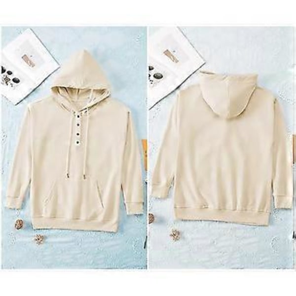 Dame Knap Front Hættetrøje Pullover Langærmet Efterår Vinter Sweatshirt Top SweaterM( style1907)