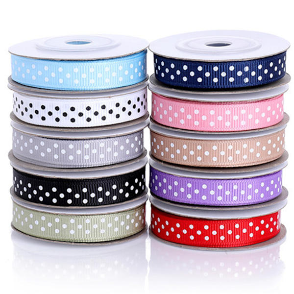 5 meter 10 farver 10mm dekorativ farvet grosgrain bånd polka