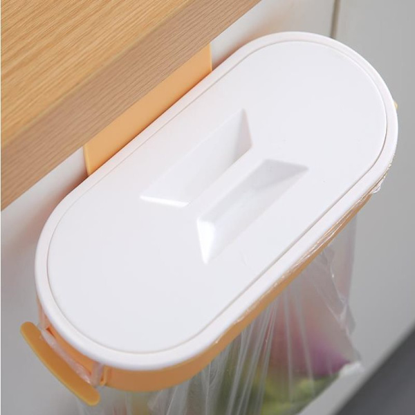 Gul bærbar plastposeholder for kjøkkenavfall, kroklagring