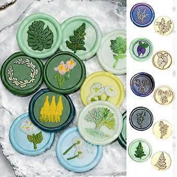 10 st Blad Sigillvax Stämpel Växtserie Vax Sigill Stämpel Mässingshuvud Blommor Sigill Stämpel för Scrapbooking Dekoration zw62