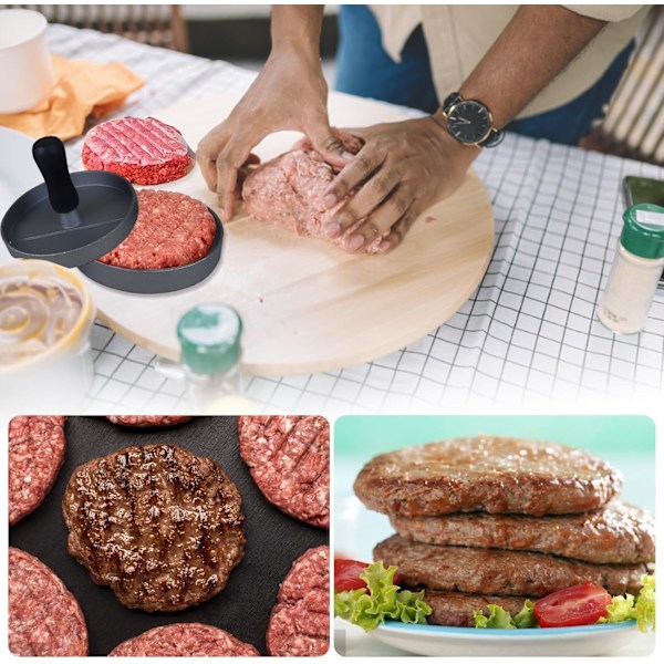 Hamburgarepress med 100 vaxpapper, Icke-klibbig Köttfärsform, Hamburgarepress, Hamburgaretillverkare för Grill, Bakning, Fyllda Hamburgare, Nötkött